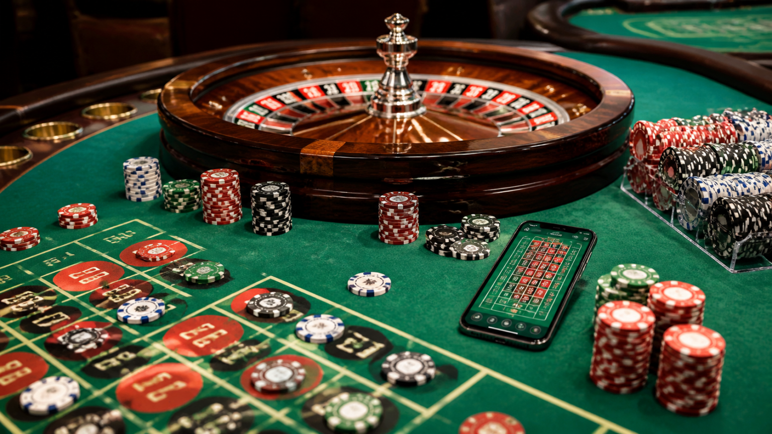 Betting Sites Singapore: A Practical Guide for Players Casino betting table with chips, roulette wheel, and smartphone