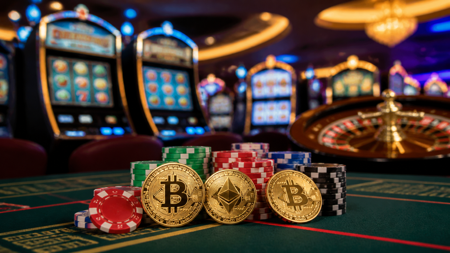 Casino-style gaming table with crypto payment theme