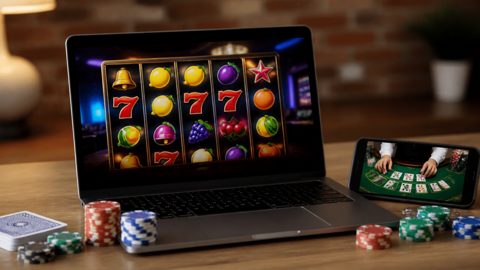 Laptop showing an online casino game interface