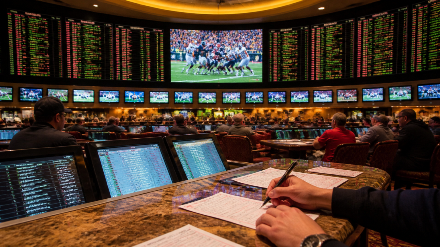 Sports Betting Malaysia: A Practical Guide for New Bettors Sports betting area with betting boards and live odds in a casino